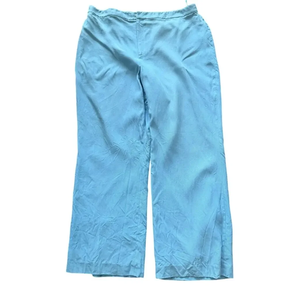 Vintage Ralph Lauren Blue Silk Button Down Shirt Wide Leg Trouser Set